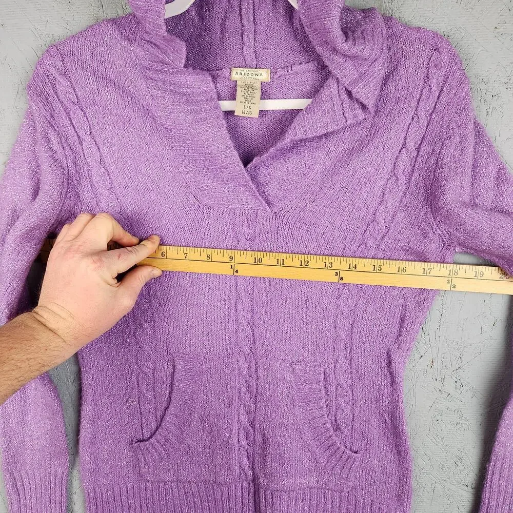 Vintage Arizona Jean Company Sweater Girls 14-16 Purple Hooded Sparkle Knit